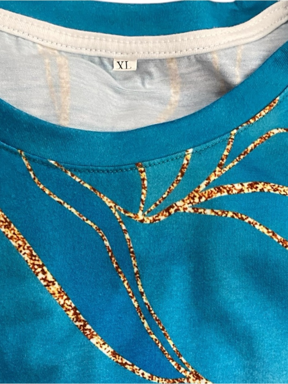 NEW Gradient Teal Green Blue & White Short Sleeve Top Gold with Marbled Accent - Picture 6 of 10